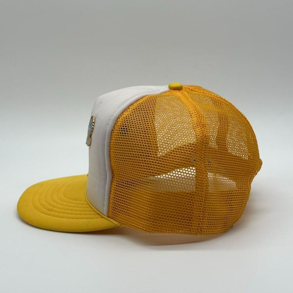 Vtg Super 8 Motel Trucker Hat with Pins Mesh Cap Yellow Snap Back Adj Flat Bill - Picture 4 of 11